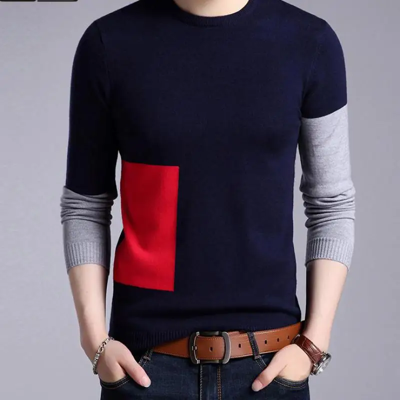 2019 Новый Модные свитеры Для мужчин s пуловеры с заплатками работа Slim Fit Джемперы
