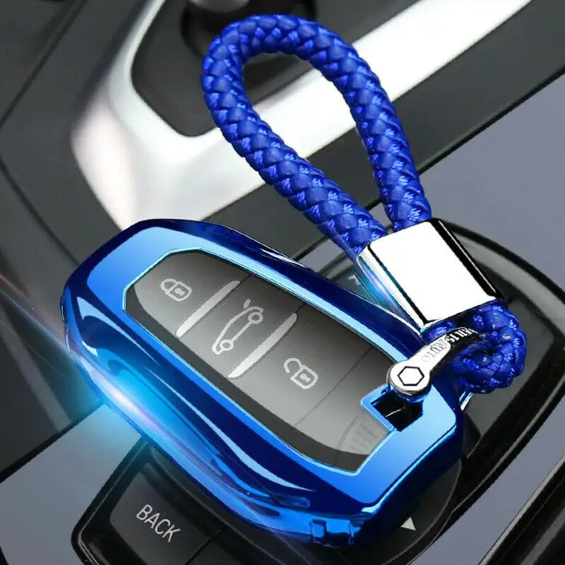 

Bule Soft TPU Remote Smart Key Case Cover Bag Holder Chain For Peugeot Series