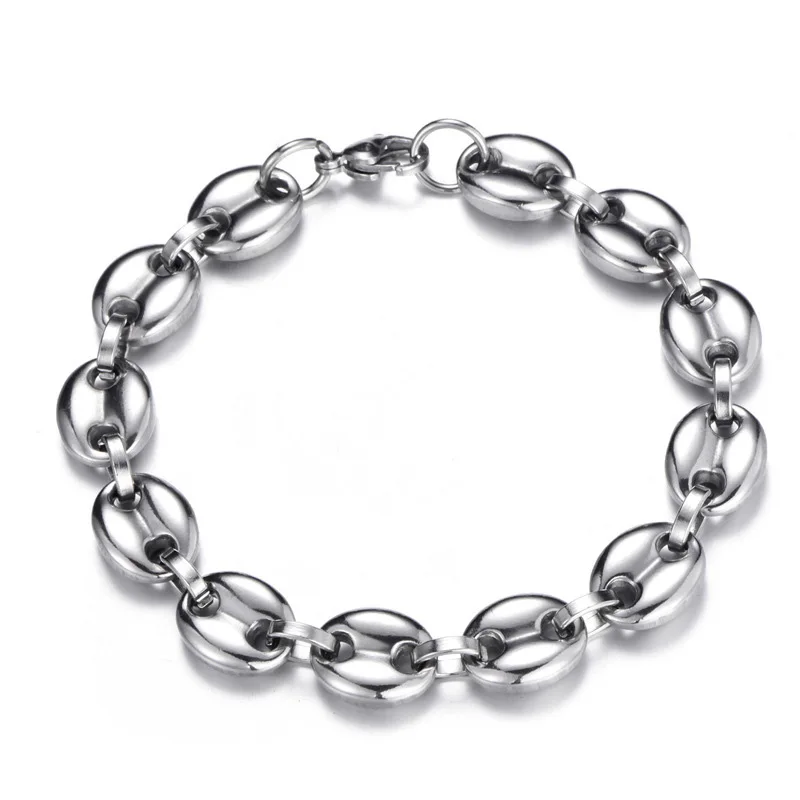 silver bracelet Мужские ожерелья кофейные бобы цепи браслеты набор из нержавеющей стали 11 см золото/серебро звено цепи хип-хоп ювелирные изделия USENSET - Окраска металла: silver bracelet