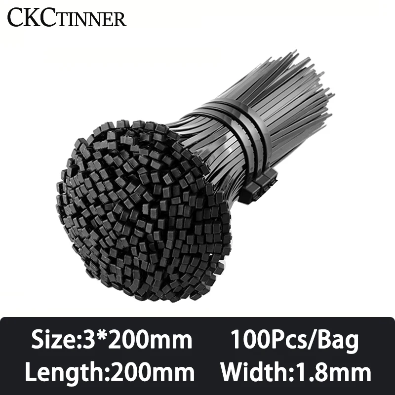 

Самоблокирующиеся нейлоновые стяжки черные 100 шт.