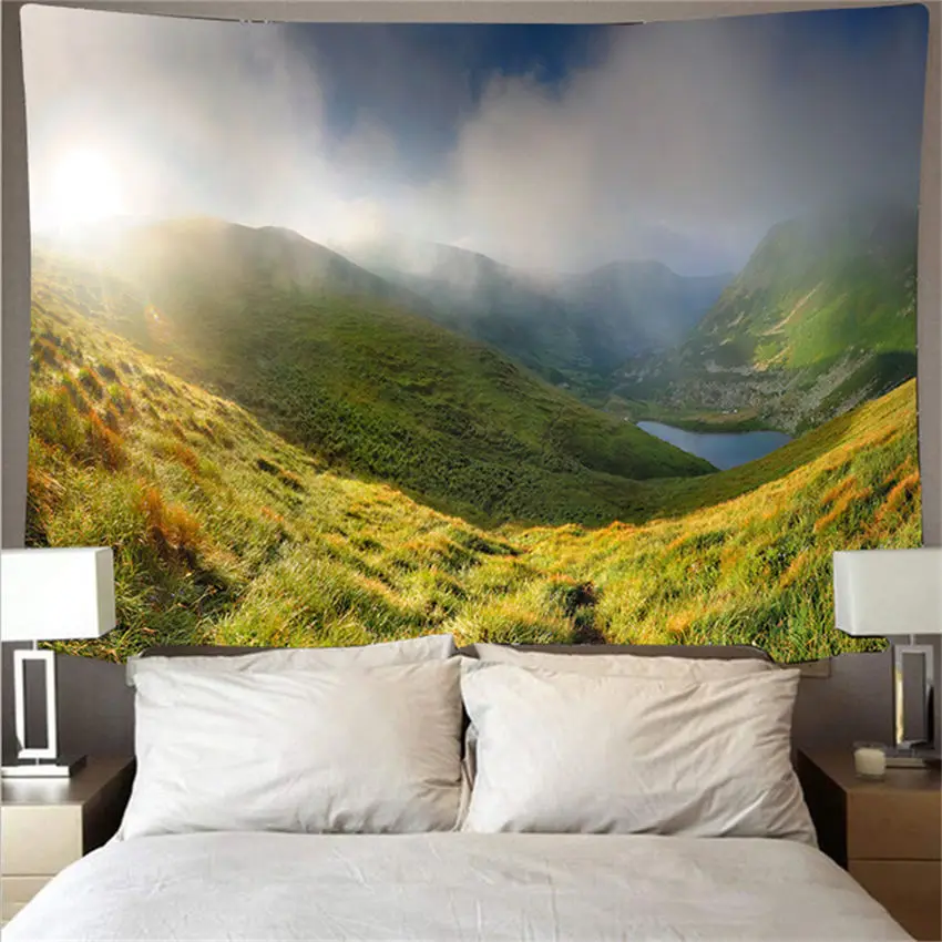 

Beautiful natural scenery Ins Forest Lakes Tapestries wall hanging beach towels The living room background is decorated