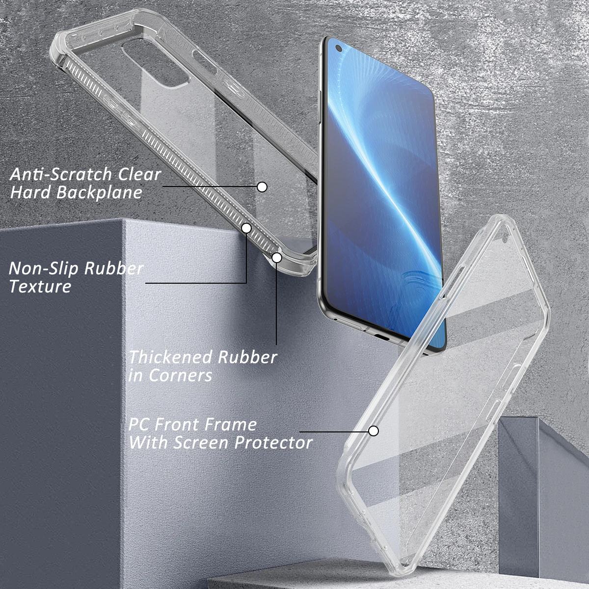 

Crystal Clear Case For Oneplus 8T Cover with screen protector Transparent Protective Luxury Shockproof Bumper Shockproof case