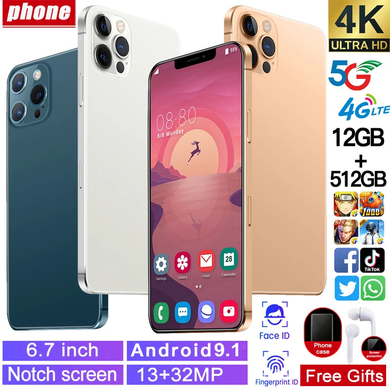 

Unlocked Smartphone Global Version 8G+512G Mobile Phone 6.7 inch Cellphone Face ID Mobilephone phone 12 Cheap phone