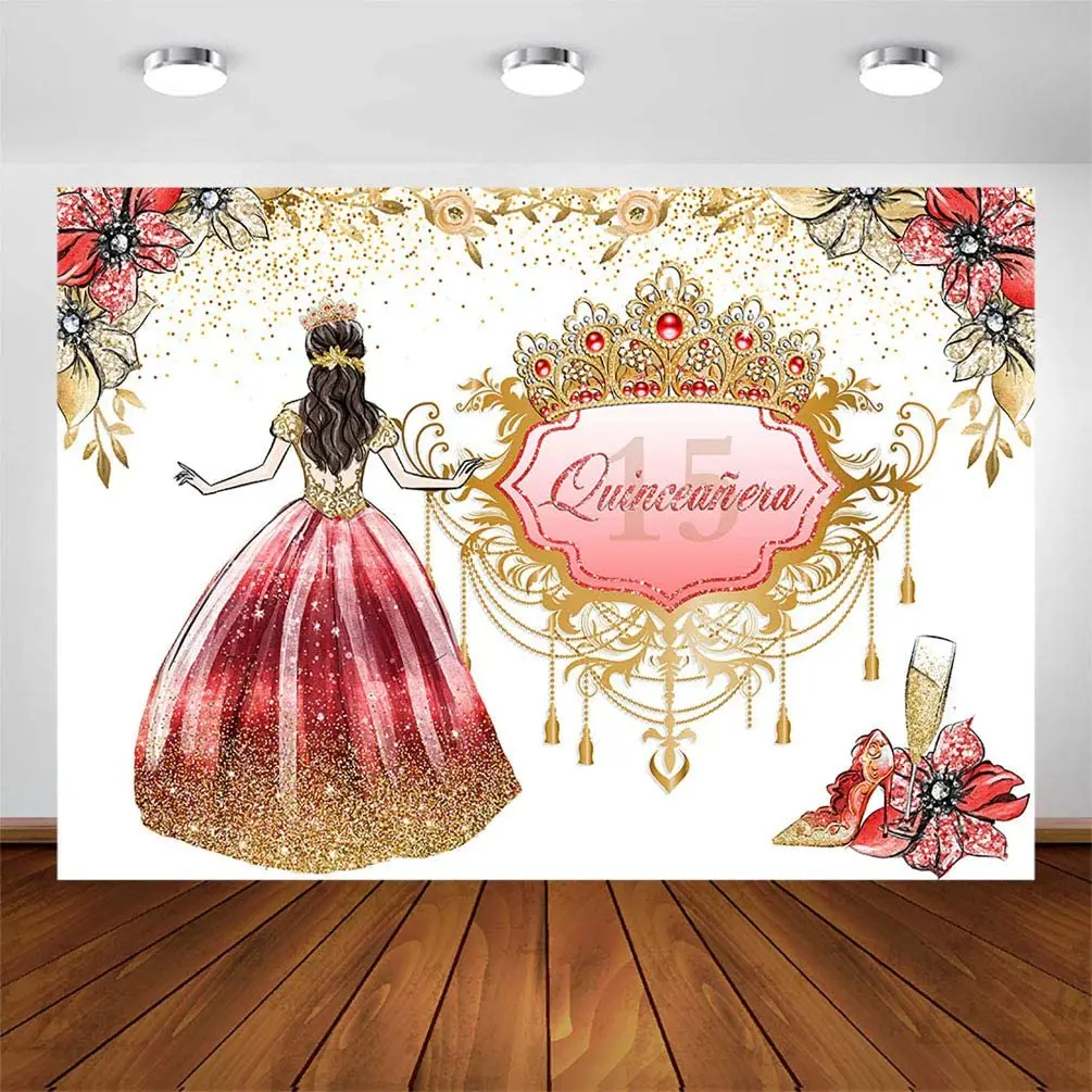 Quinceañera 15th Birthday Backdrop for Girl Mexico 15th Adult Girl Birthday Party Banner Background Fifteen Crown Princess enlarge