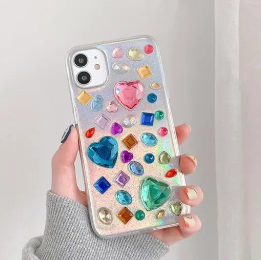 Роскошный хрустальный лазерный блестящий чехол для телефона с любовным сердцем