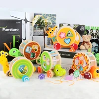 childrens wooden puzzle cartoon animal drag trolley girls boys baby toddler hand drawn trailer shape matching toys gifts