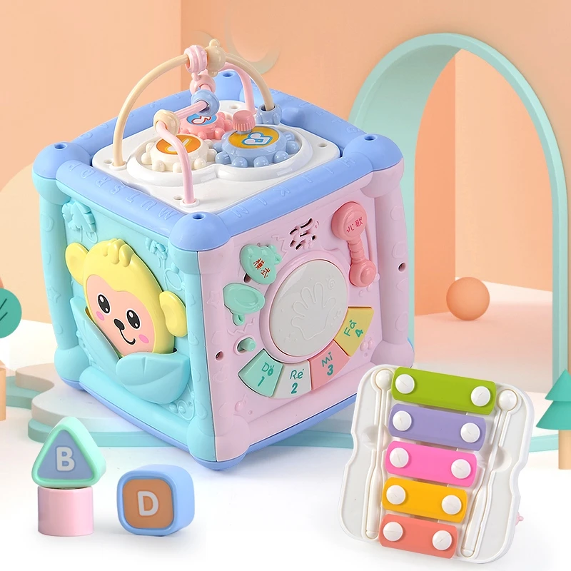 Кубическая игровая машина детские игрушки для интеллектуального развития нокпианино строительные блоки рукопожатие барабанный ритм игрушечные счеты телефон игрушка 612
