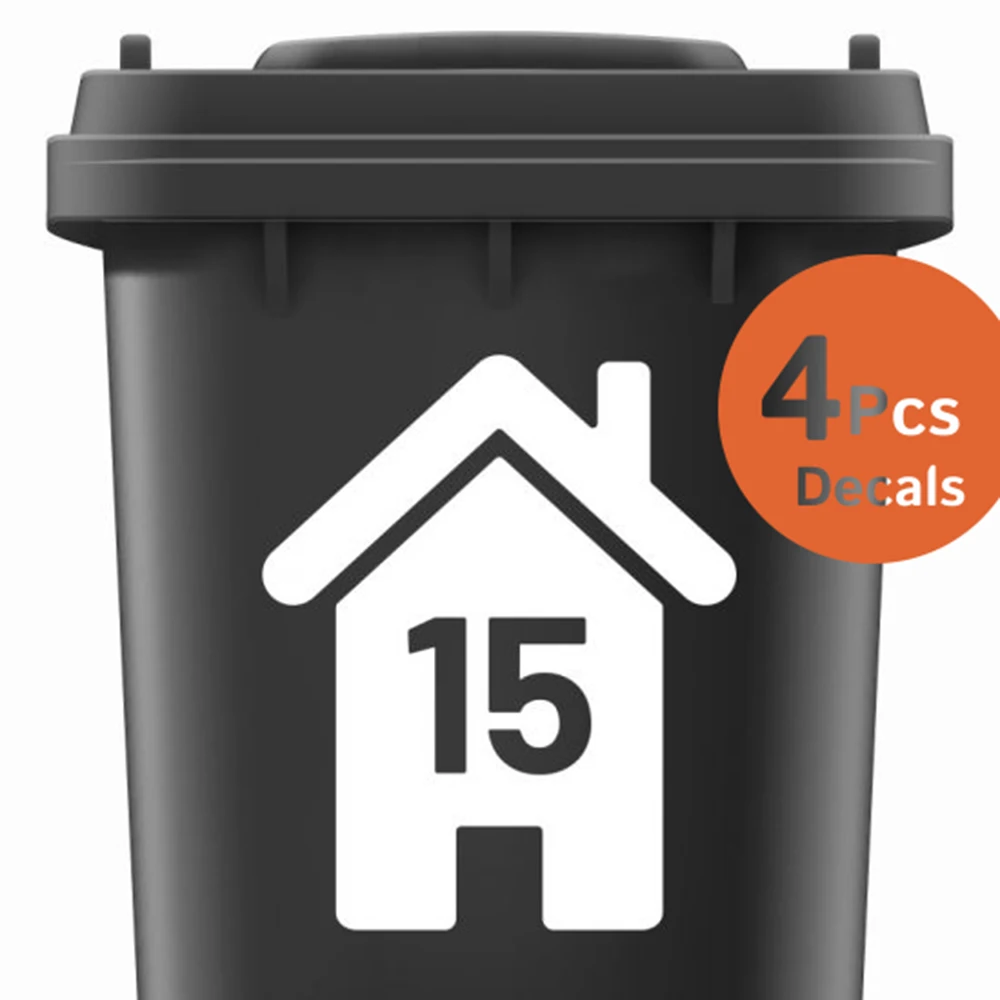 4pcs personalized wheelie bin rubbish trash can container house number stickers decal vinyl garage home decor free global shipping