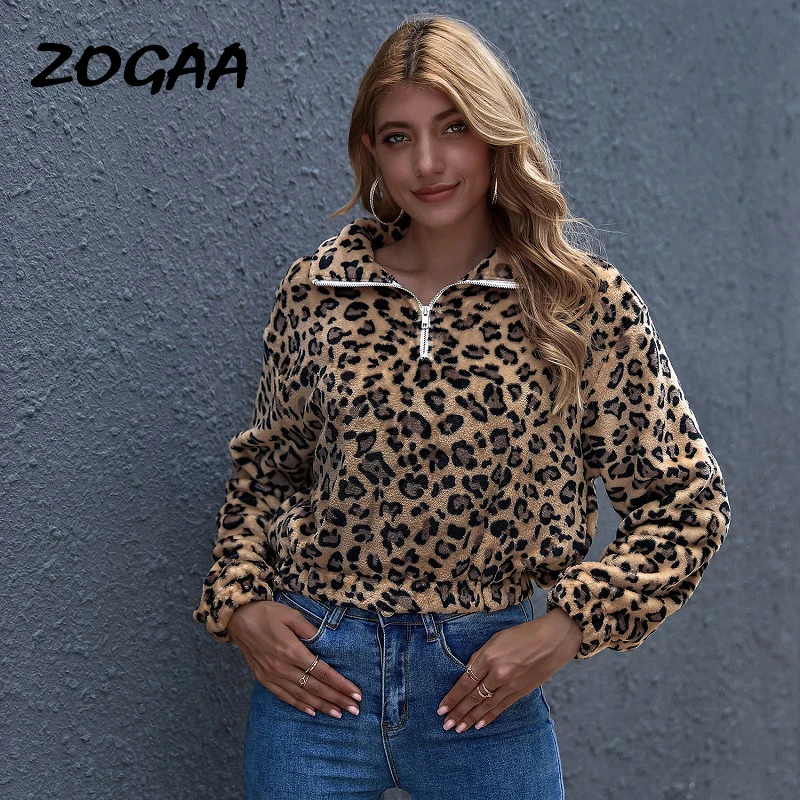 

ZOGAA Coat Womens Autumn Winter Loose Female Sweatshirt Casual Elegnt Leopard Printed Long Sleeve Pullovers Trendy Hoodies Chic