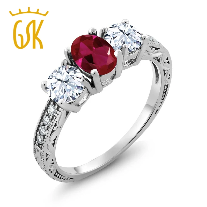 GemStoneKing 2 52 Ct ОВАЛЬНЫЙ красный создан рубиновое женское кольцо твердое 925 пробы
