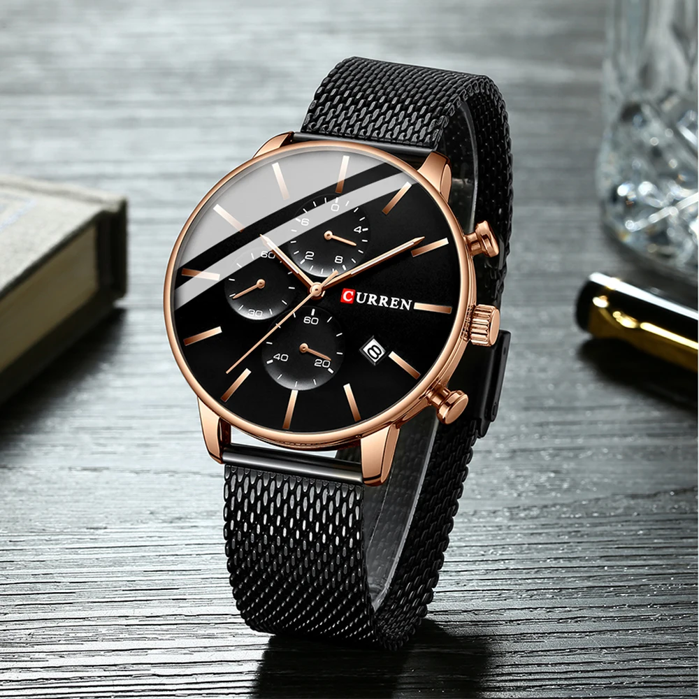 

CURREN Watches for Mens Luxury Business Quartz Chronograph Wristwatches with Stainless Steel Mesh Band Clock Male 2021 Hot sell