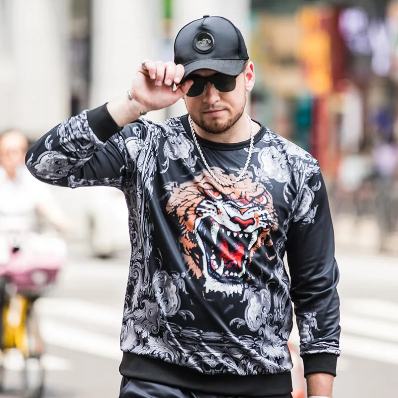 

Plus size men's clothing autumn fat big size tiger head sweater men's hedging fat loose plus fat plus long sleeve shirt