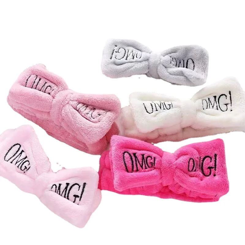 

shower cap women quick shipping Shower Cap Towel Embroidered Bow Headband Hair Band Women Face Wash Headband 1pcs