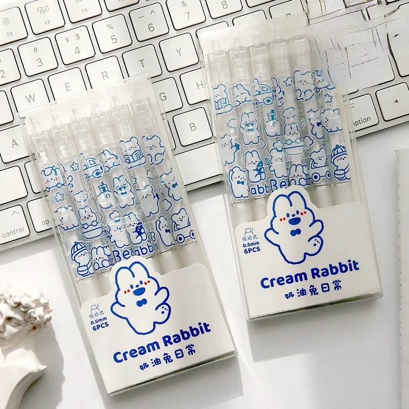 

6pcs/Set Kawaii Gel Pen Cute Cartoon Rabbit Quick Drying Black Ink Press Gel Pen Writing Pens School Office Supply Stationery