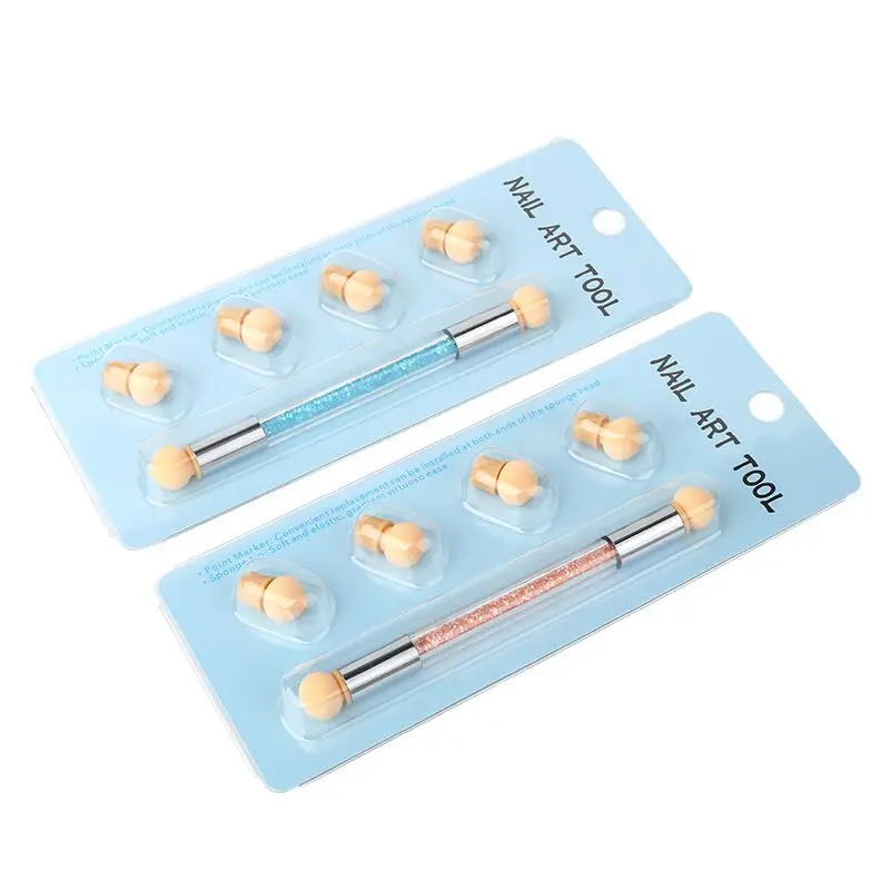 

1set Double-ended Gradient Shading Pen Dotting Brush Sponge Head Rhinestone Handle Nail Art Brush Nail Art Painting Tool