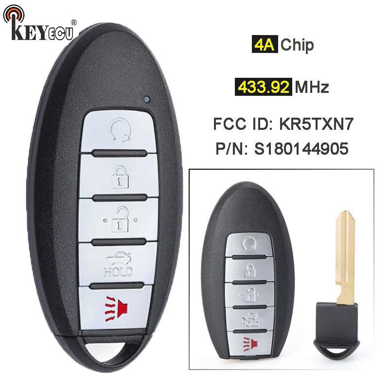

KEYECU 433,92 МГц 4A чип FCC ID: KR5TXN7 Continental: S180144905 дистанционный смарт ключ-брелок для Nissan Pathfinde Murano 2019-2021