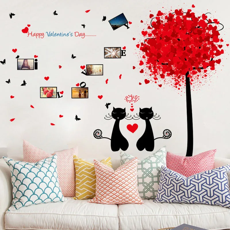 Милая девушка любовь Кошка Декор стены стикеры Catoon наклейки для украшения