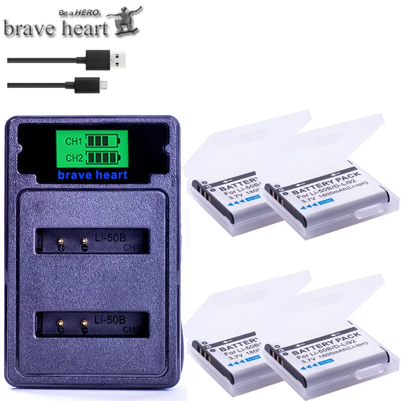 charger and 4battery Li50b Li-50B LI50B li ion аккумулятор 50B Батарея+ ЖК дисплей Зарядка для Olympus SP 810 800UZ u6010 u6020 u9010 SZ14 SZ16 D755 u1010 SZ30 SZ20 XZ-1 - Цвет: charger and 4battery