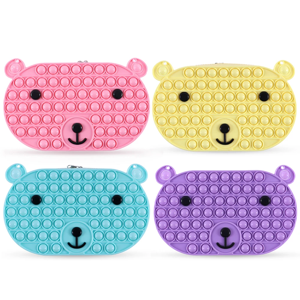 

Силиконовый медведь в форме стационарного пакета, Пузырьковые игрушки, сенсорный Сжимаемый чехол-карандаш для снятия стресса, расслабляющ...