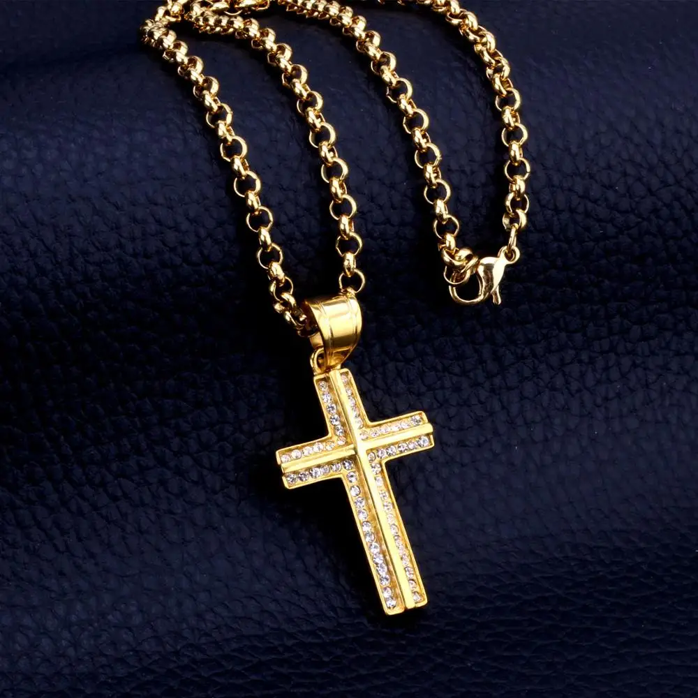 Подвеска в виде креста LUXUSTEEL ожерелье с очаровательным кристаллом религиозное