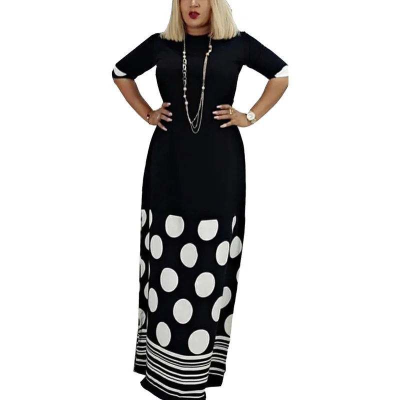 

2020 Summer Sexy African Women O-neck Black Color Long Dress African Dresses for Women European Clothing