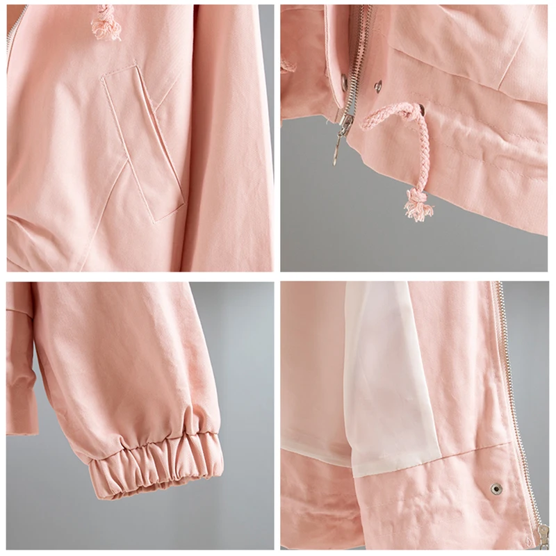 

Spring Autumn Women's Jacket Coat Korean Loose Large Size BF Student Lace up Hooded Outerwear Tooling Windbreaker Female Coats