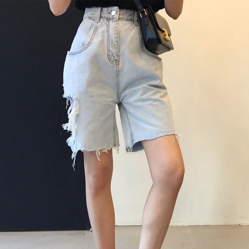 

Genayooa Cool Streetwear Denim Shorts For Women Shorts 2020 Summer Korean Fashion Hole Shorts Women Jeans Denim High Waist