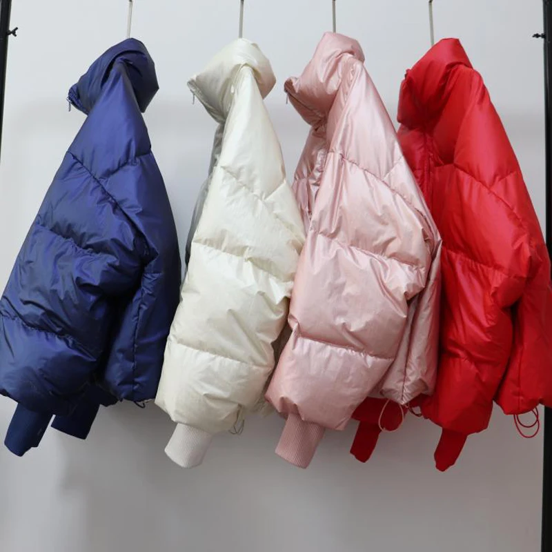 90% белый пуховик на утином пуху 2019 плюс размер женский зимний короткий глянцевый