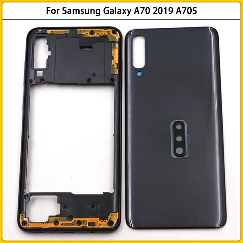 

New For Samsung Galaxy A70 2019 A705 SM-A705F A705DS Housing Case Middle Frame Plate Bezel Battery Back Cover Rear Door Replace