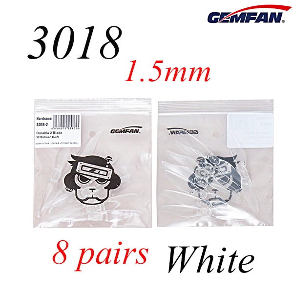 Gemfan ураган 3018 3x1,8 3 дюймов 2 лопастями 1,5 мм/2,0 мм отверстие Т-образная оправа телескопического для дрона с дистанционным управлением с несколькими несущими винтами Запчасти аксессуары - Цвет: 8Pairs1.5mmTranspar