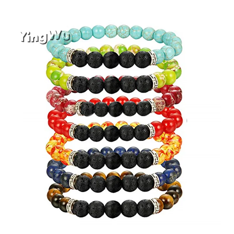 

Браслеты Yingwu из натурального лазурита, тигрового глаза, 15 шт./лот, браслеты для женщин и мужчин из эластичного лавового камня, ювелирные изде...