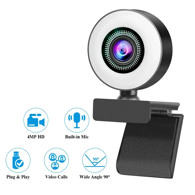 

2K High-Definition Computer Camera AF Auto Focus for Live Broadcast Video Calling Conference Fill Light Web Cam