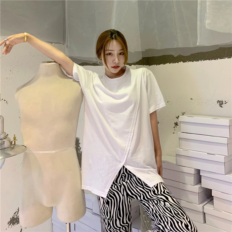 

COIGARSAM Casual Short Sleeve Women T Shirt High Waist Tee Tops White Zebra Pants 8116