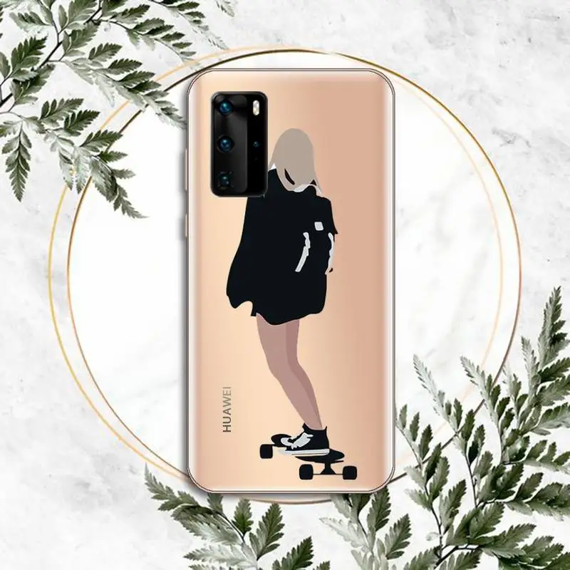 

Skateboard cartoon girl Phone Case Transparent for huawei honor P 40 30 20 lite Pro 10 i 8 9 x p smart 2019