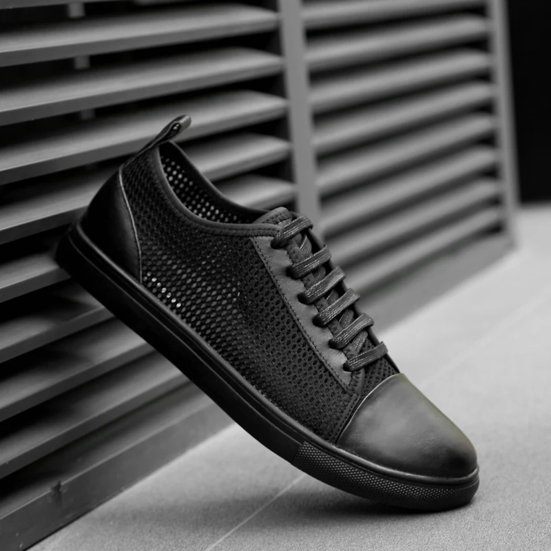 

Breathable Men Sneakers Split Leather Casual Mesh Summer Shoes Men Comfortable Men Loafers Fashion Men Leather Shoes Zapatos