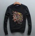 Мужская толстовка с капюшоном, черная Повседневная Толстовка с длинным рукавом и стразами, украшенная стразами, Осень-зима 2019