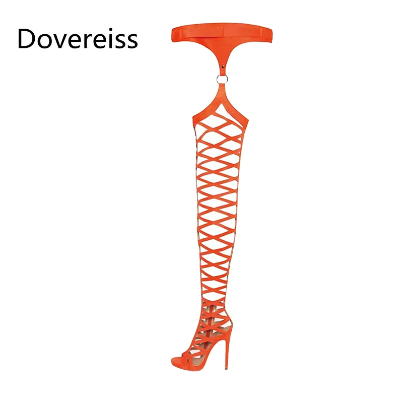 

Dovereiss/Модная женская обувь Новые Летние Элегантные пикантные сапоги на прозрачном каблуке с вырезами и узкими ремешками, розового и красног...