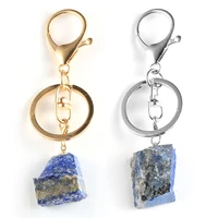 irregular lapis lazuli obsidian pendant key chain for fashion women men natural stone keychain ring key holder boho jewelry