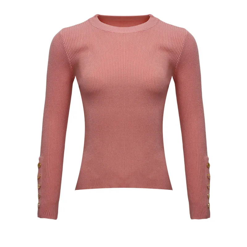 

Fashion 2020 New Spring Autumn Women Sweater Knitted Long Sleeve O-Neck Sexy Slim Office Lady Button Casual Sweaters Tops