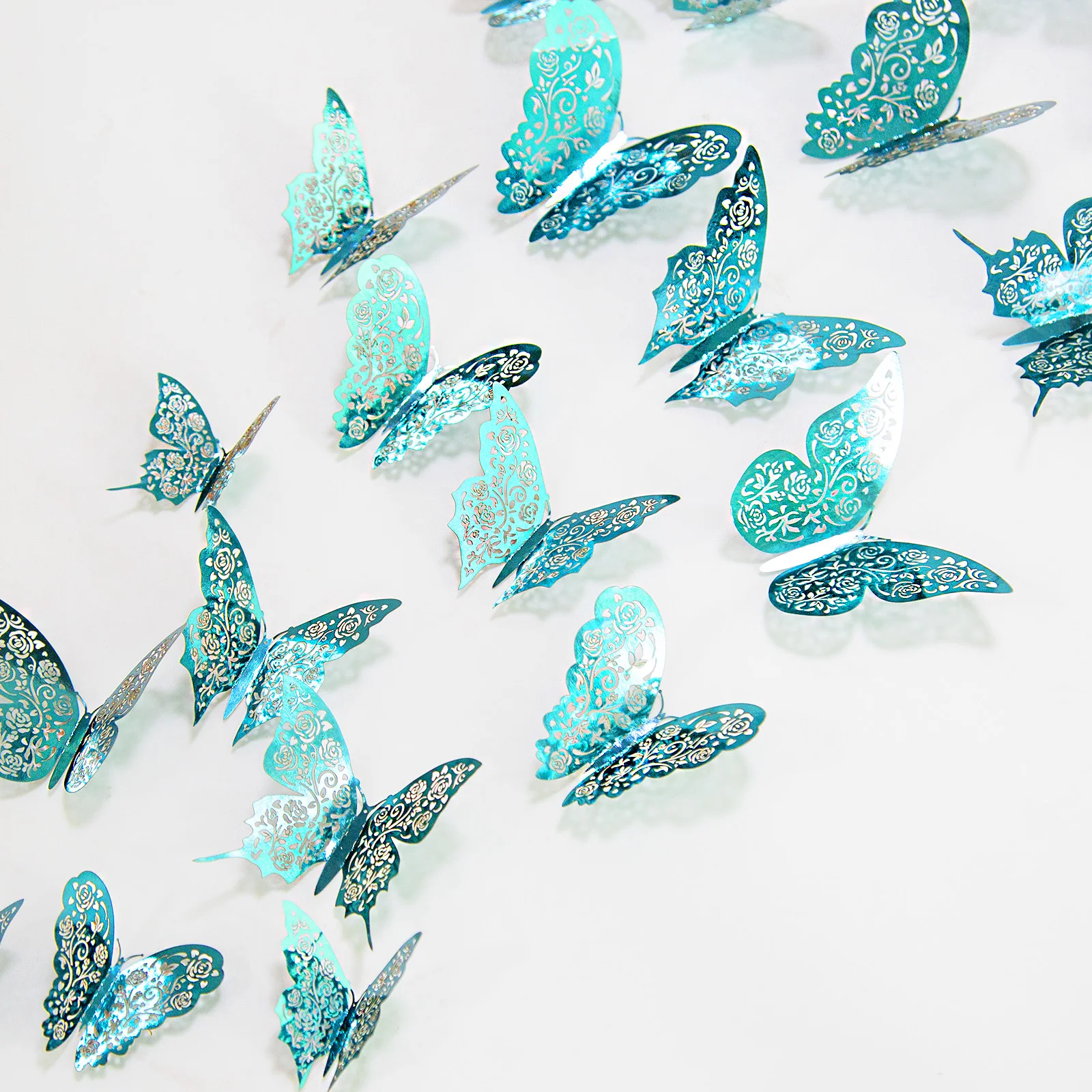 

3D Mirror Indigo Blue Hollow Rose Flower Pattern Butterfly Wall Sticker Living Room Home Decoration Wedding Butterflies Decals