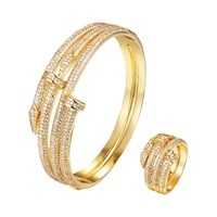 luxury brand classic fashion double nail bracelet ring copper zircon african jewelry party prom lady gift