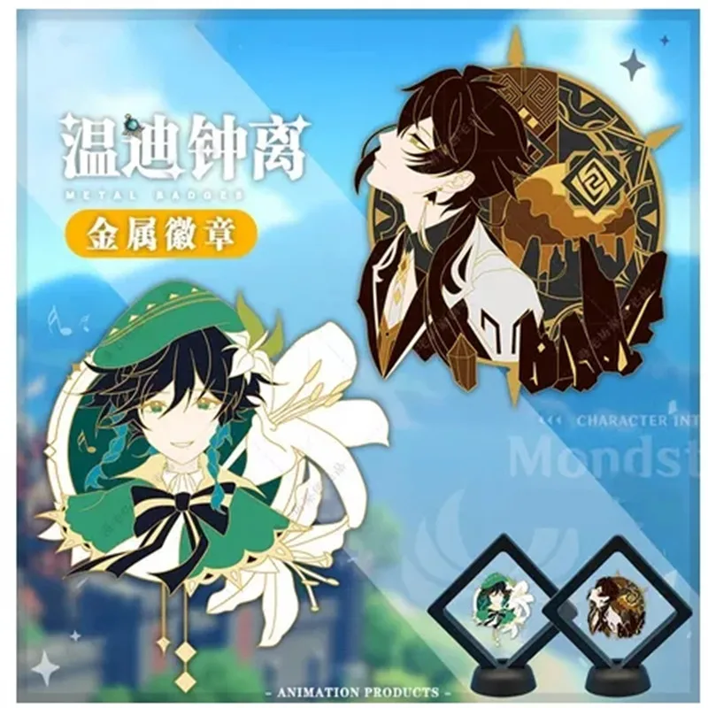 

Anime Genshin Impact Venti Zhongli Xiao Metal Cartoon Co-Branded Brooch Toys Metal Badge Brooch Pins Badge Pendant Decor Cosplay