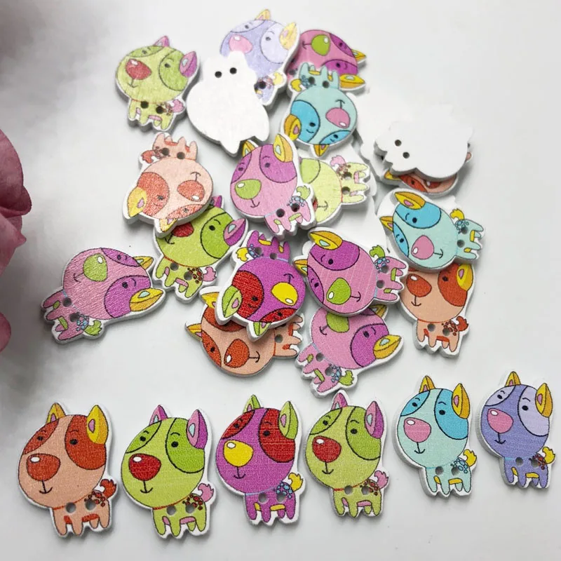 25Pcs Wooden Sewing Buttons Scrapbooking dogs shape 2 Holes 18x24mm Costura Botones Decorate WB598