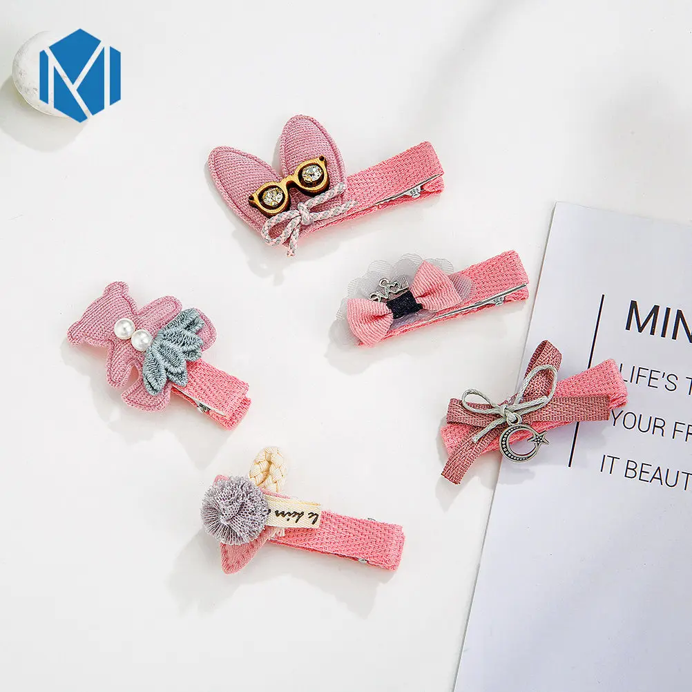 5pcs/set Fashion Full Covered Children Hair Clips Girls Cartoon Bow Cotton Hairpins Crown Kids Barrettes Cute Hair Accessories