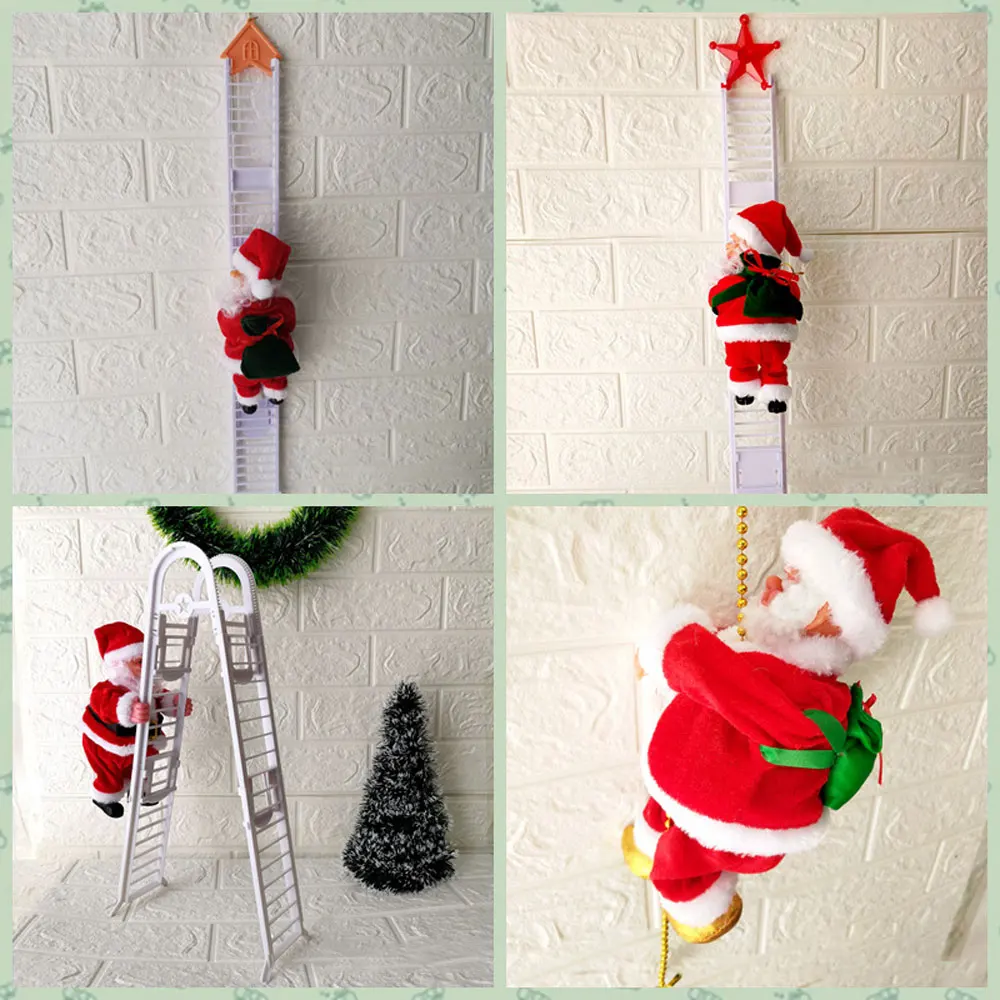 

2022 Happy New Christmas Decorations Santa Claus Automatic Climbing On Rope For Home Indoor Shop Xmas Gift Wall Window Hanging