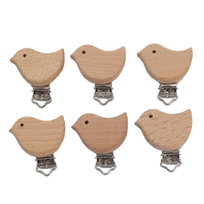 

Chenkai 50PCS Wooden Bird Pacifier Clips DIY Organic Eco-friendly Unfinished Nature Baby Pacifier Rattle Teething Grasping Toy