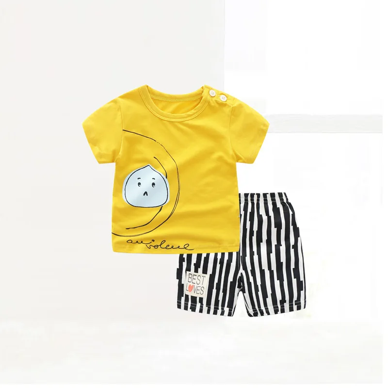2Pcs/set Bun Printed Infant Baby Boy Girl Summer Clothes Suit Cotton Thin Children's Short-sleeved T-shirt+Shorts | Детская одежда
