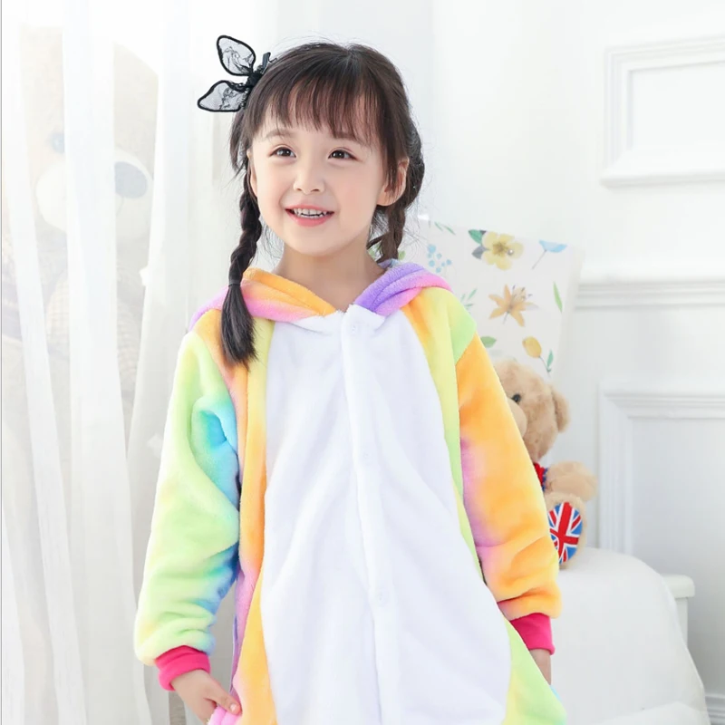 Rainbow Tianma Зимний детский пижамный комплект с единорогом и капюшоном; пижамы с единорогом; Детские пижамы для мальчиков и девочек; одежда для сна; комбинезоны - Цвет: Rainbow Tianma