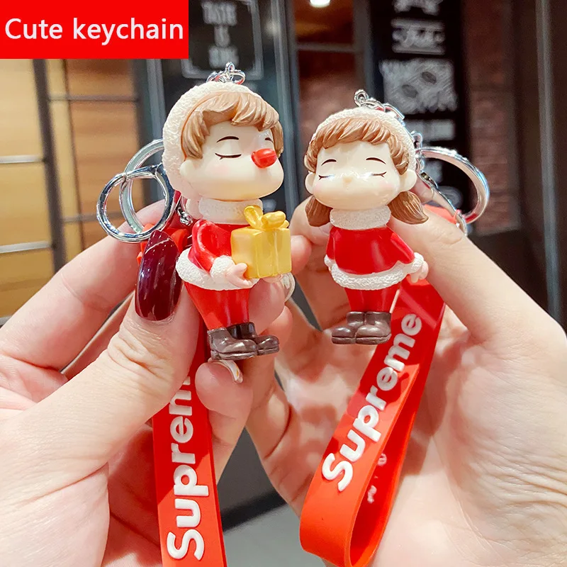 

Cartoon Pendant Cute Christmas Couple Bag Car Plastic Soft Rubber Doll Key Ring Keychain Accessories Jewelry Festivals Gift