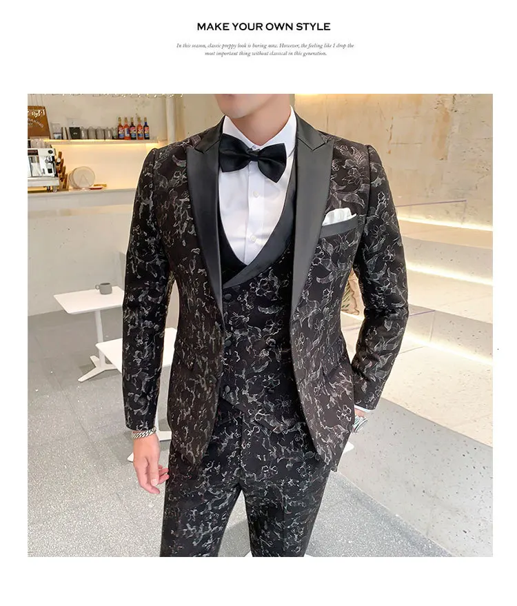 Traje Hombre Estampado, свадебные костюмы, мужские бордовые костюмы из 3 предметов, Мужская одежда, жаккардовый костюм, тканевый мужской смокинг, вечерние смокинги